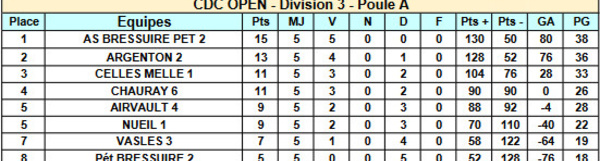 Championnat Départemental des clubs - Classement