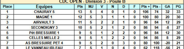 Championnat Départemental des clubs - Classement
