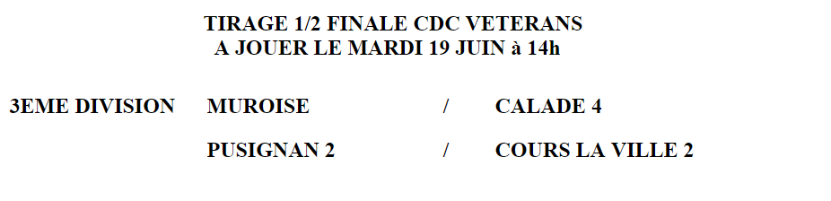TIRAGE 1/2 FINALE CDC VETERANS