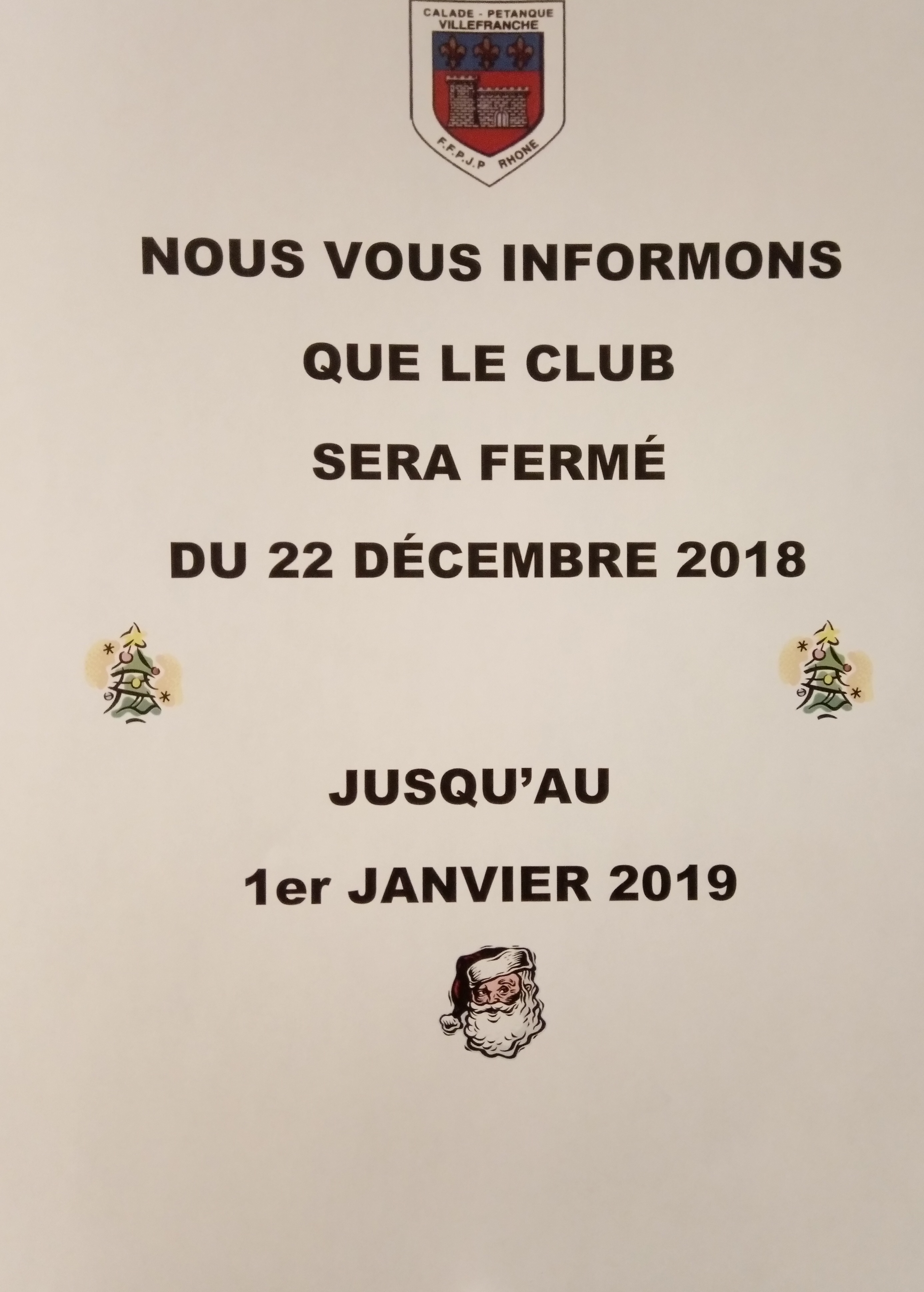 FERMETURE DE FIN D'ANNEE FERMETURE DE FIN D'ANNEE