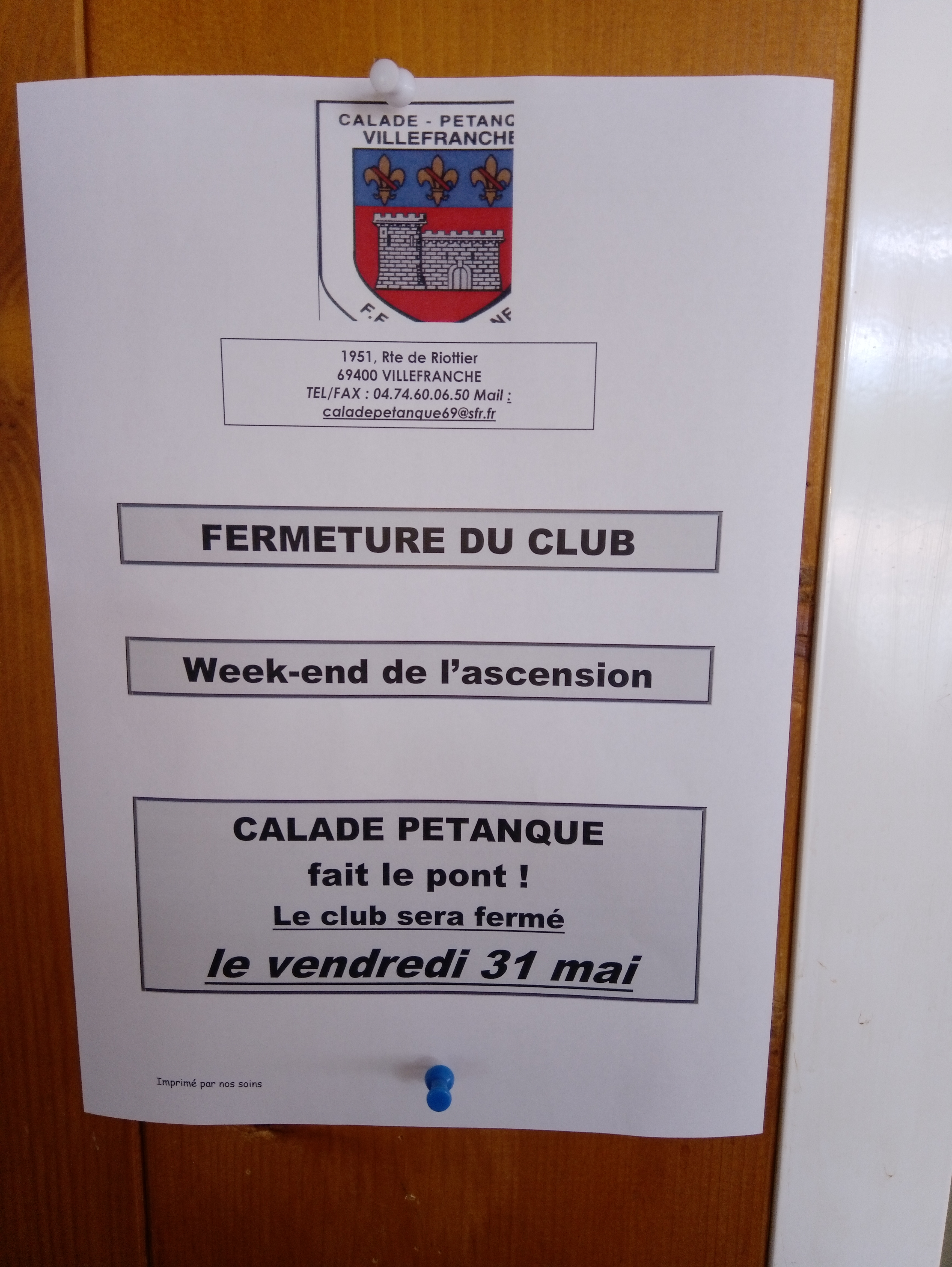 FERMETURE DU CLUB CE VENDREDI 31 MAI FERMETURE DU CLUB CE VENDREDI 31 MAI