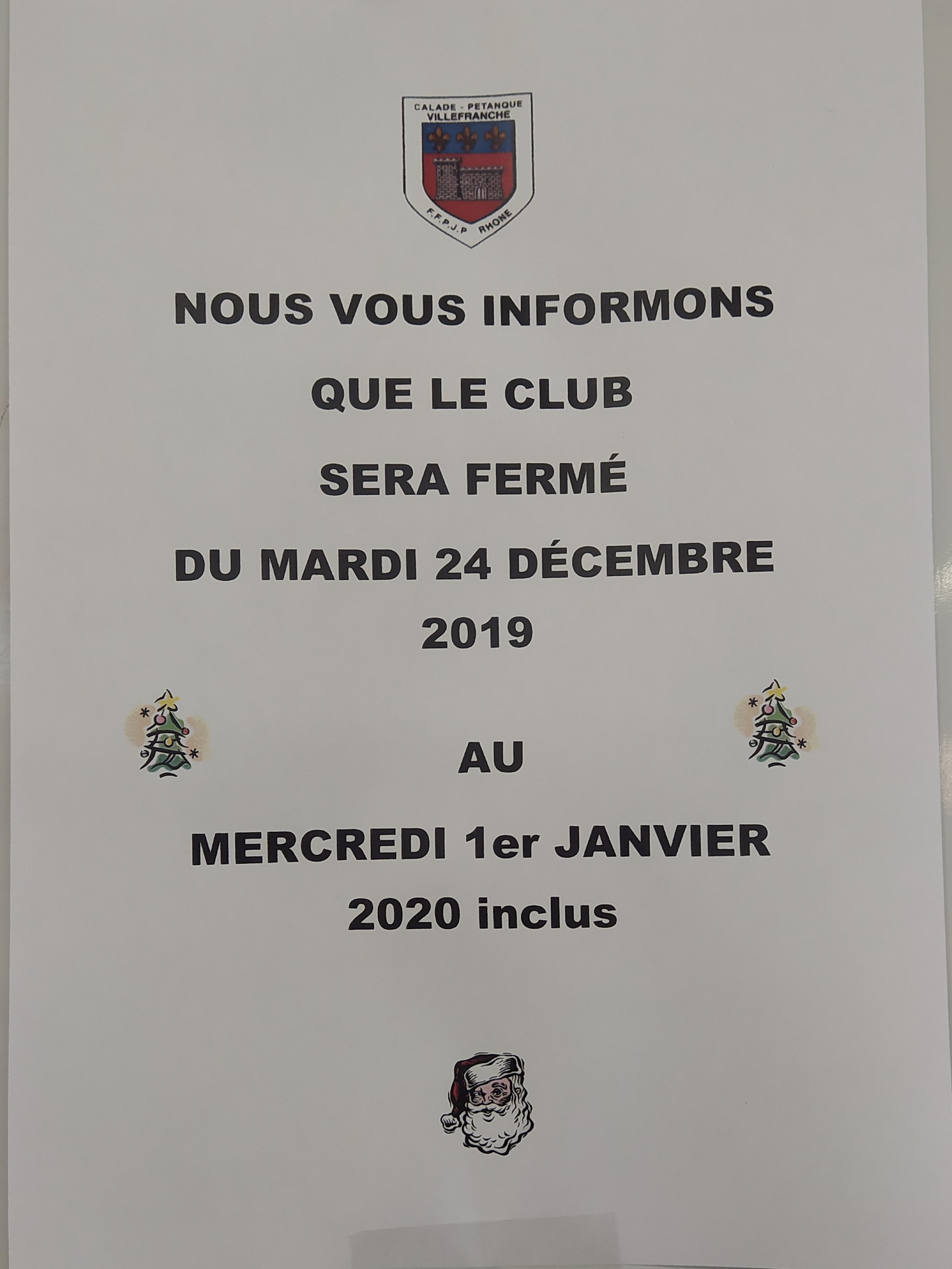 FERMETURE DE FIN D'ANNEE FERMETURE DE FIN D'ANNEE