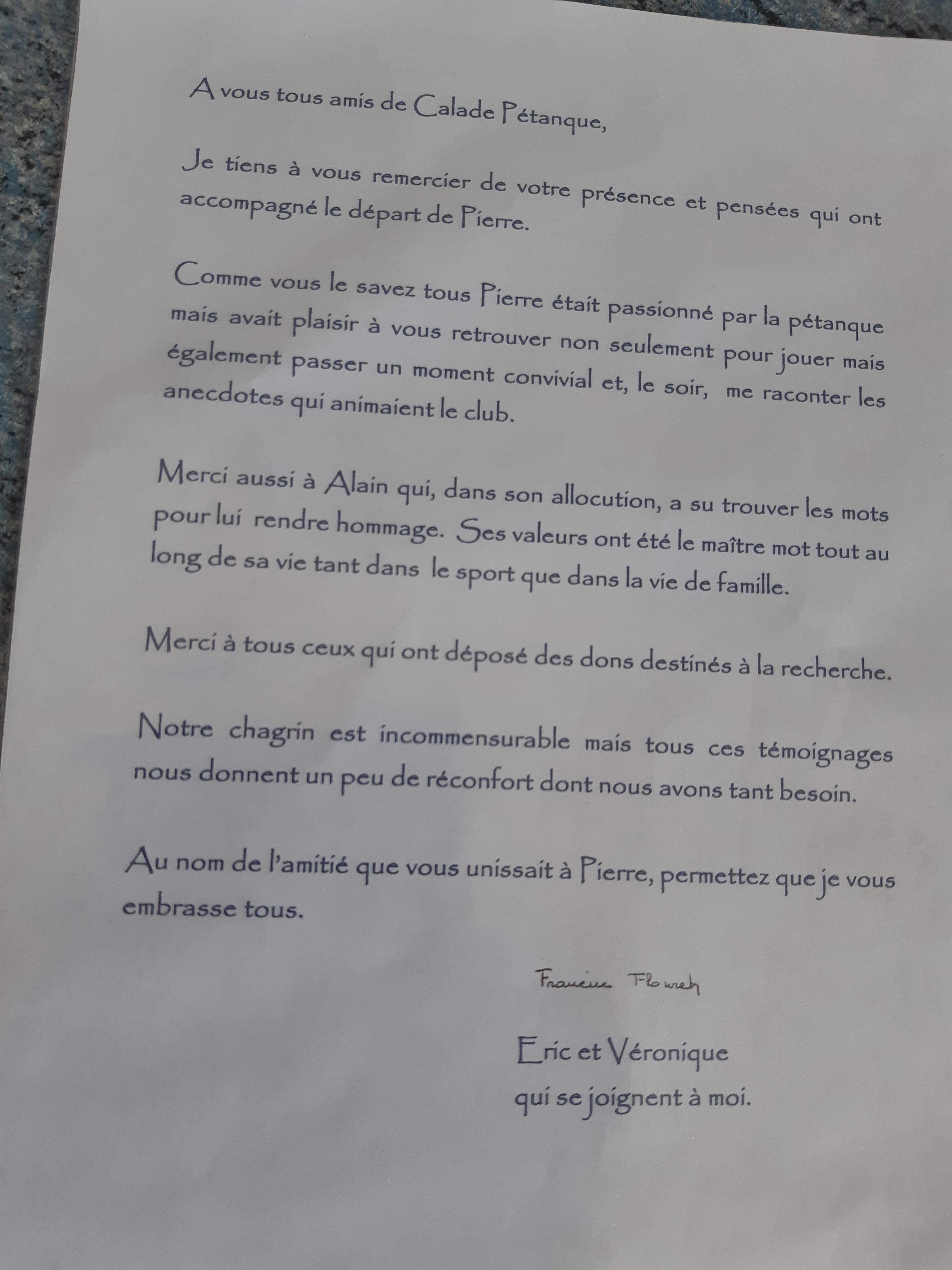 REMERCIEMENTS FAMILLE FLOURET REMERCIEMENTS FAMILLE FLOURET