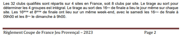 Coupe de France Jeu Provençal 2023 - 1/16e de finale