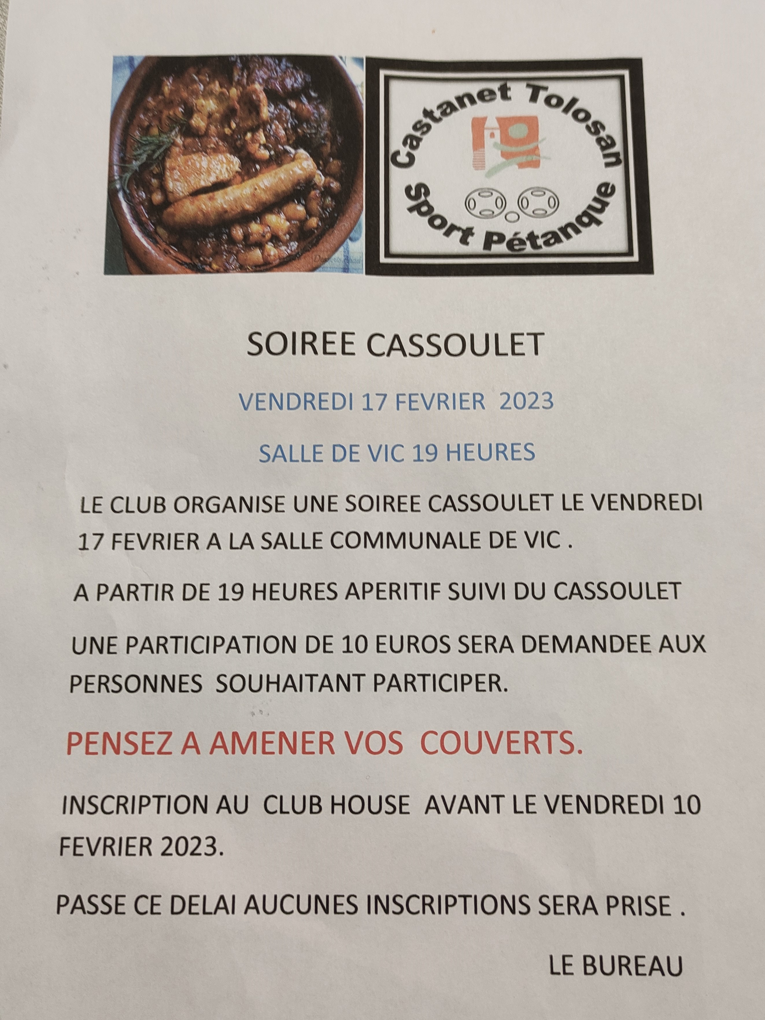 Soirée cassoulet ** Soirée cassoulet **