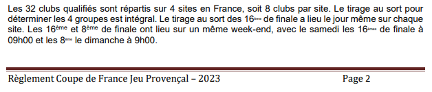 Coupe de France Jeu Provençal 2023 - 1/16e de finale