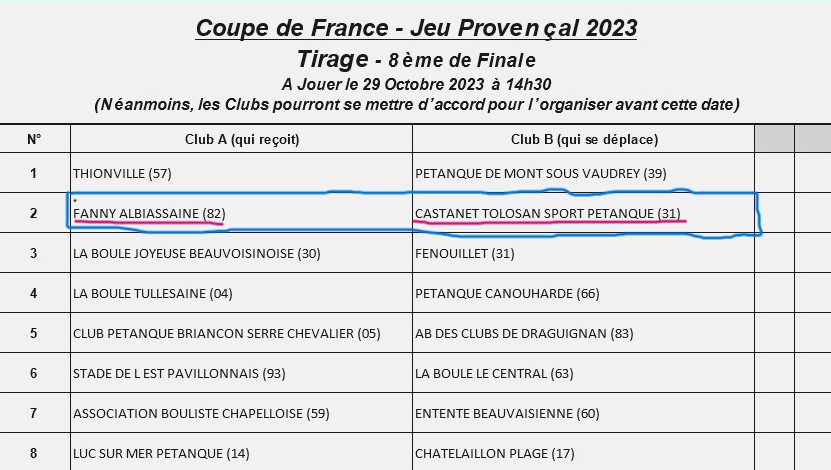 Coupe de France Jeu Provençal 2023 - 1/8e de finale