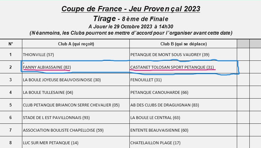 Coupe de France Jeu Provençal 2023 - 1/8e de finale Coupe de France Jeu Provençal 2023 - 1/8e de finale
