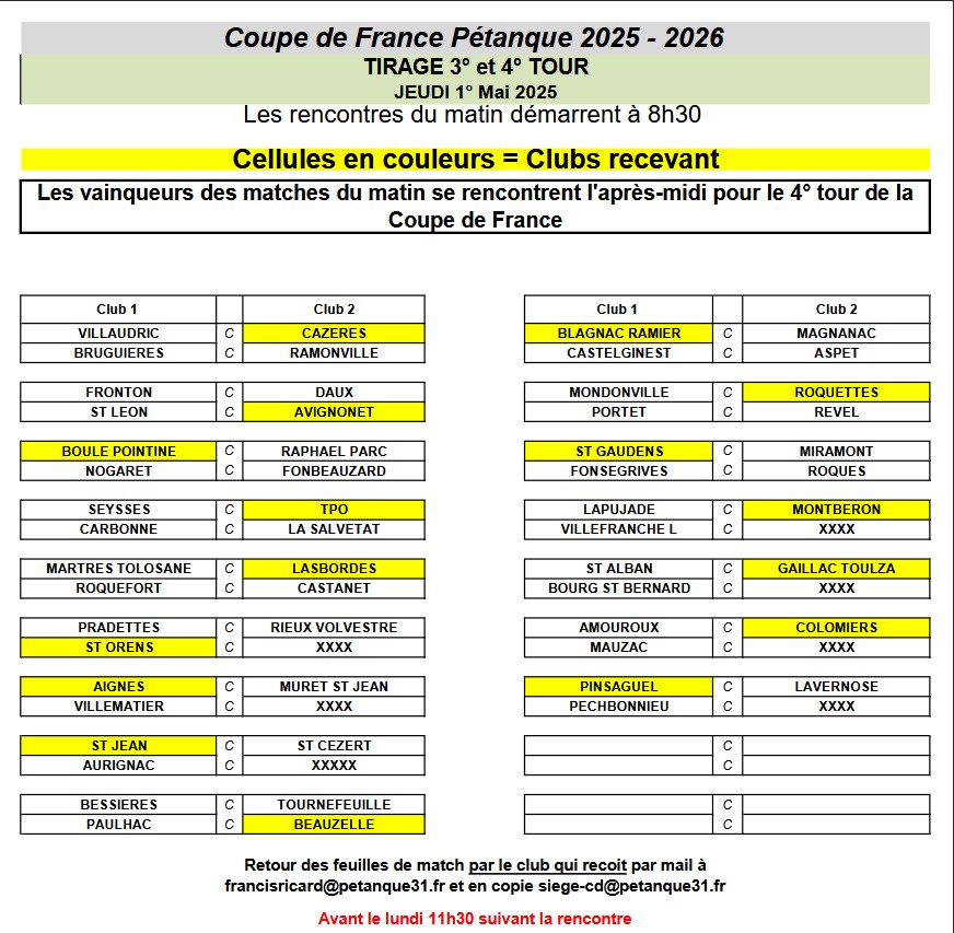 Coupe de France Pétanque 2025 - 3e et 4e tour.