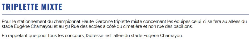 Championnat H.G Triplette Mixte 2025