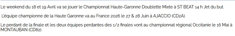 Championnat H.G Doublette Mixte