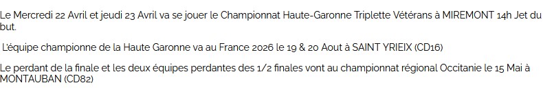 Championnat H.G Triplette Vétéran