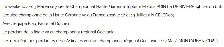 Championnat H.G Triplette Mixte 2026