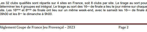 Coupe de France Jeu Provençal 2023 - 1/16e de finale
