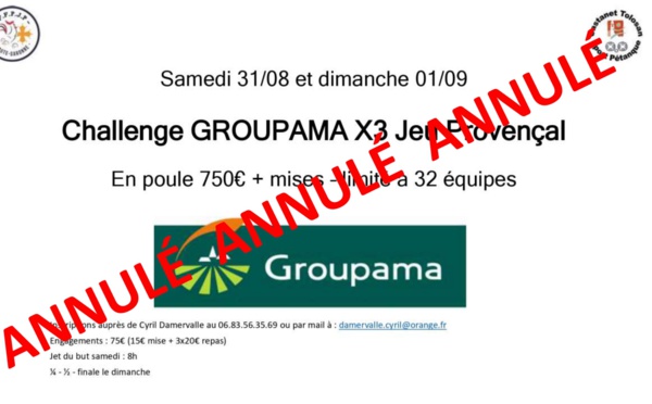 Annulation du Challenge Groupama prévu les 31/08 et 01/09