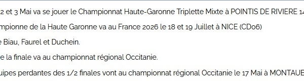 Championnat H.G Triplette Mixte 2026
