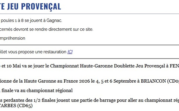 Championnat H.G Doublette Jeu Provençal 2026