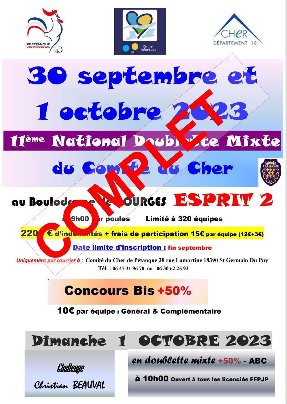 LE NATIONAL DM 2023 DU CD18 EST COMPLET (MISE A JOUR DU 23 SEPTEMBRE)