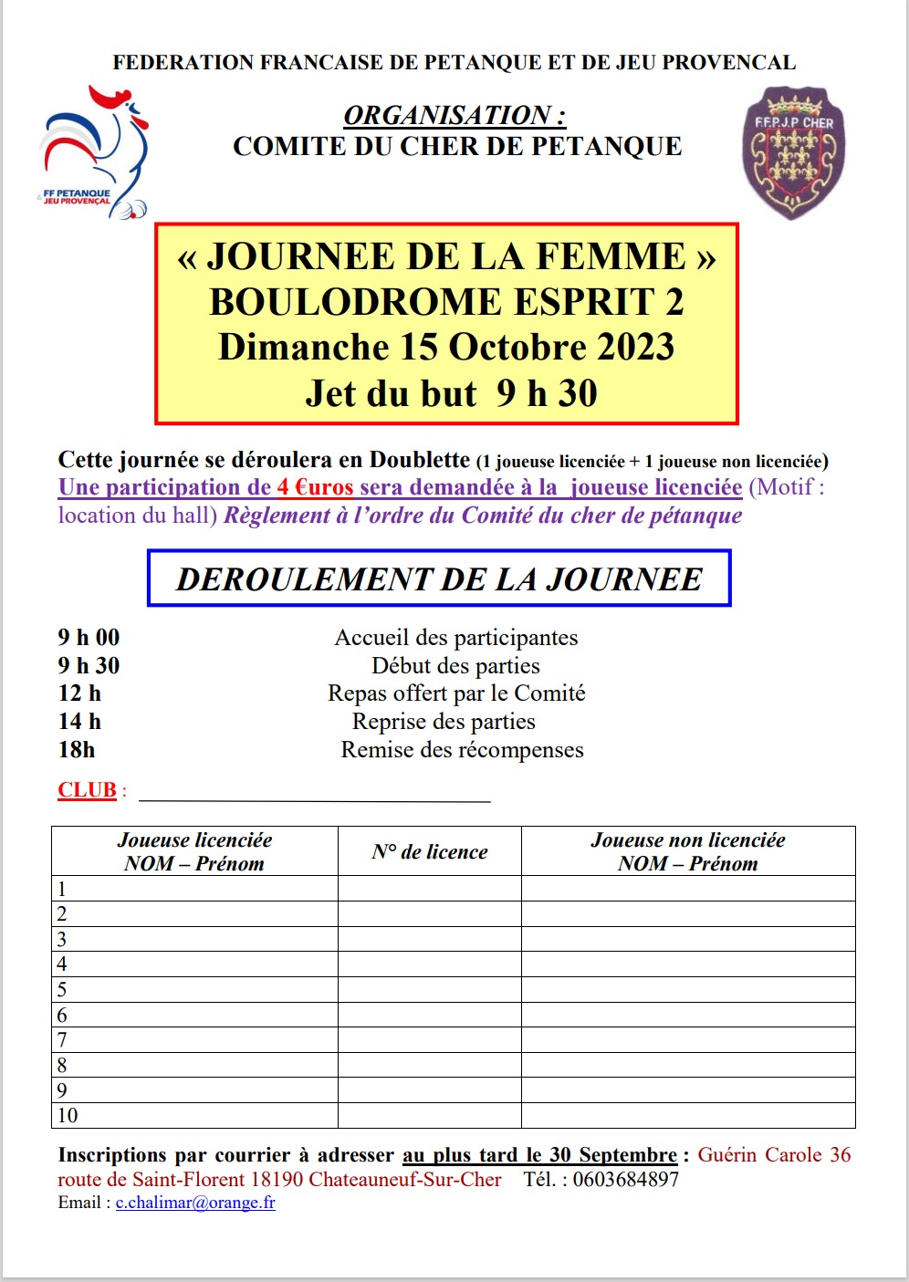 "JOURNÉE DE LA FEMME" DU COMITÉ DU CHER