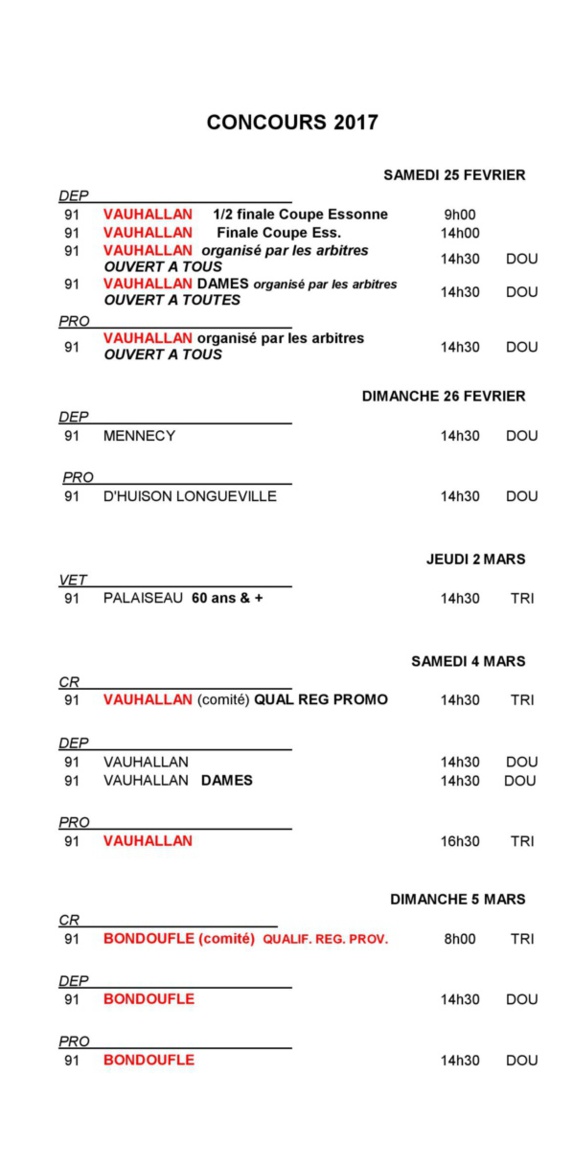 CALENDRIER !!!! CALENDRIER !!!!