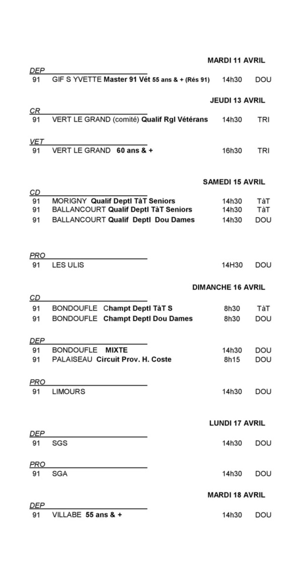 Calendrier jusqu'au 18 avril 2017