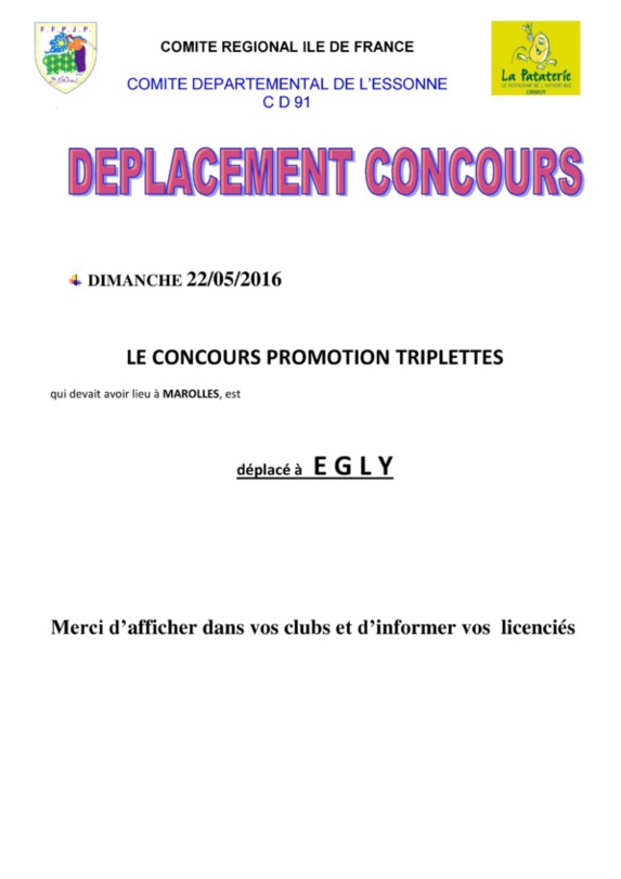 DÉPLACEMENT CONCOURS DÉPLACEMENT CONCOURS