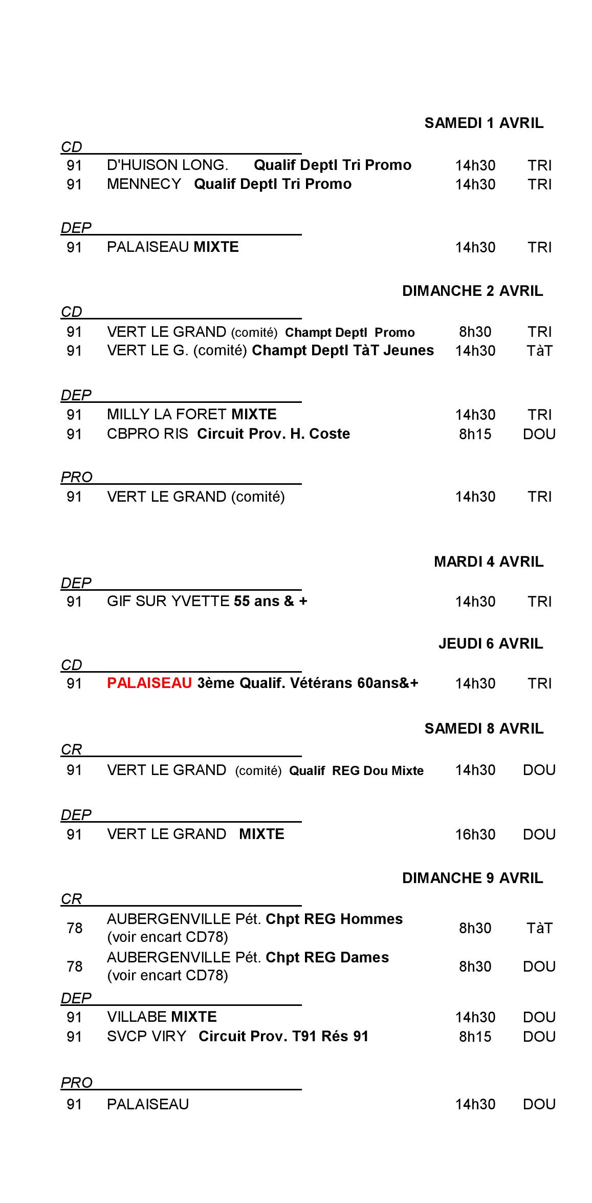 Calendrier jusqu'au 18 avril 2017