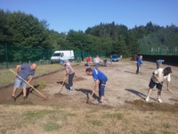 Préparation du nouveau de terrain de pétanque au stade le 02 08 2019