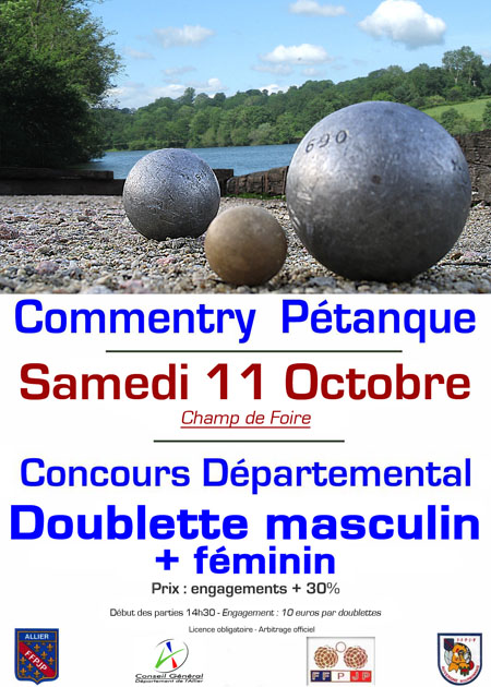 Concours doublette le samedi 11 octobre au champ de foire Concours doublette le samedi 11 octobre au champ de foire