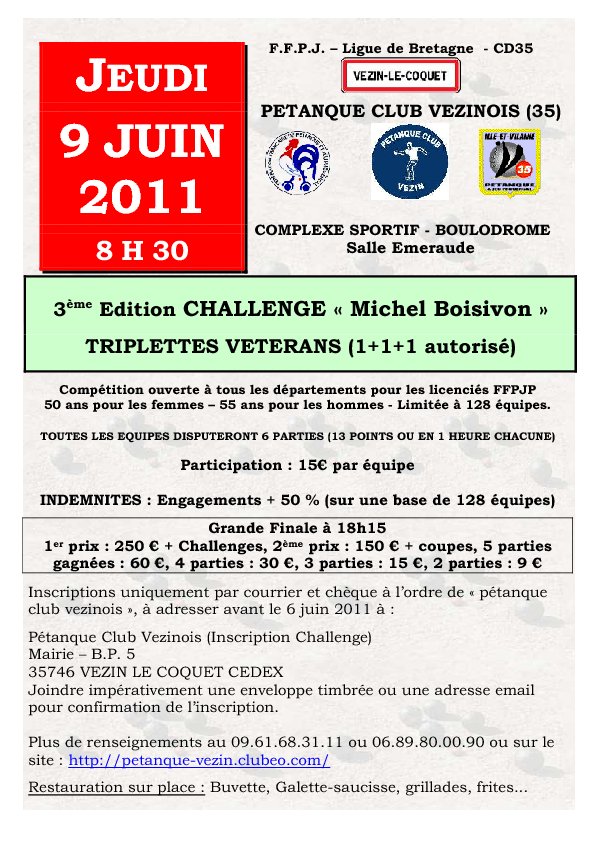 CHALLENGE MICHEL BOISIVON A VEZIN CHALLENGE MICHEL BOISIVON A VEZIN