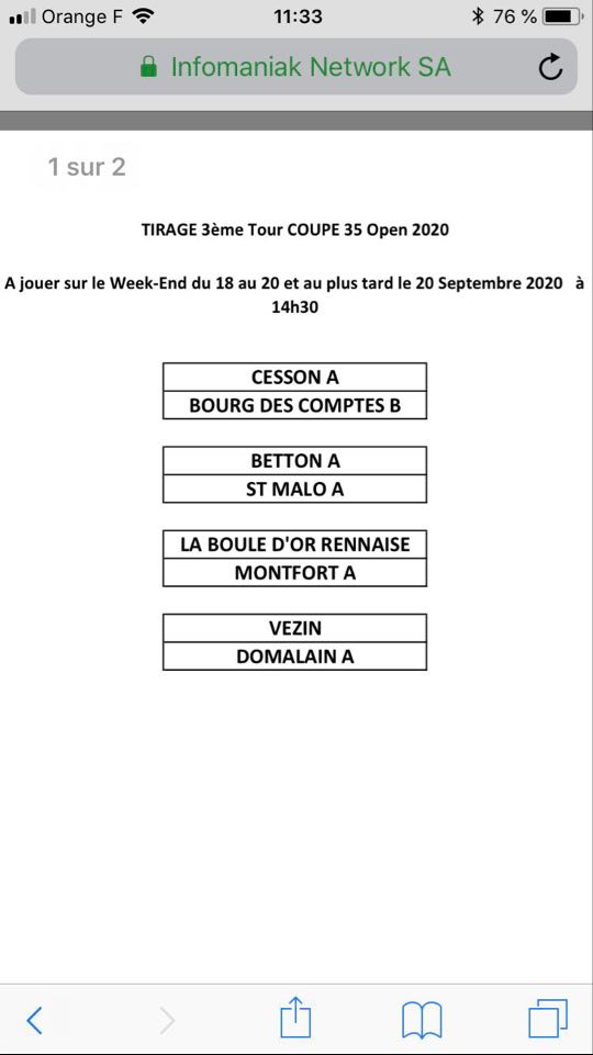 TIRAGE 1/4 DE FINALE COUPE DU 35 TIRAGE 1/4 DE FINALE COUPE DU 35