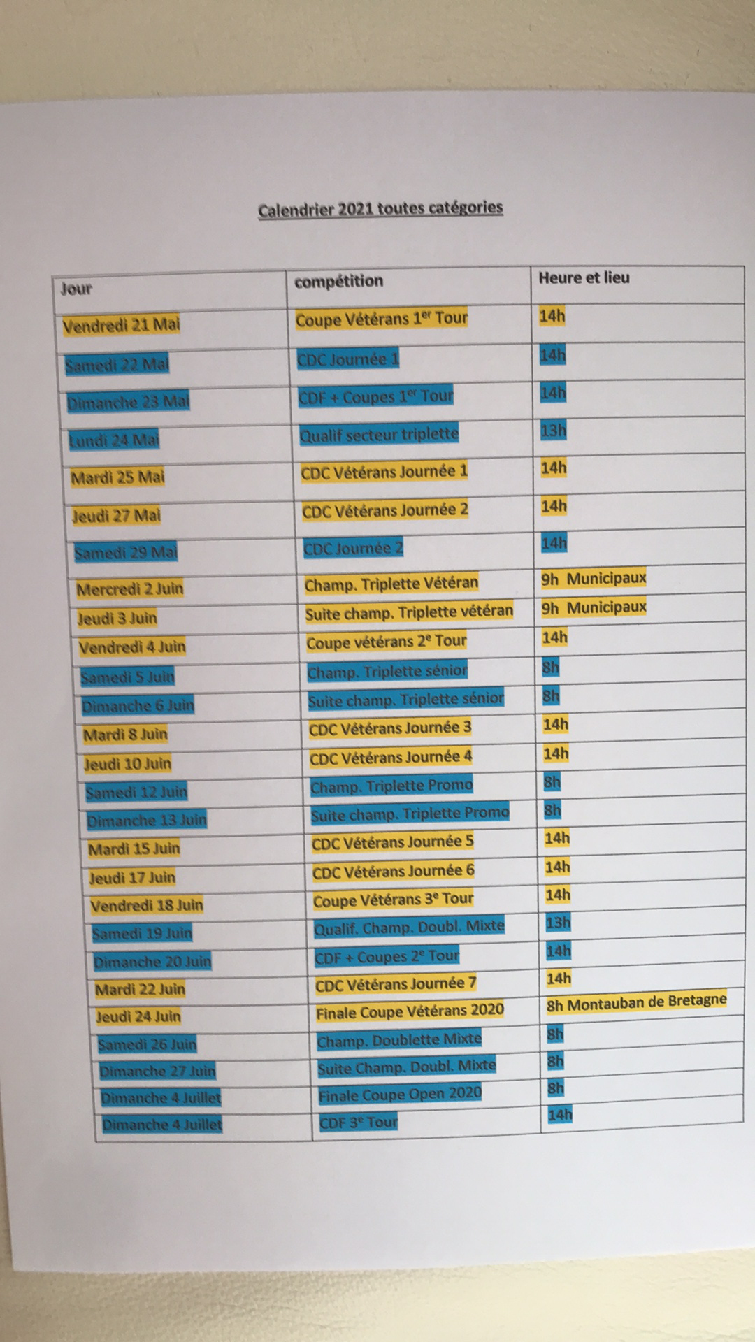 CALENDRIER SENIORS ET VETERANS CALENDRIER SENIORS ET VETERANS