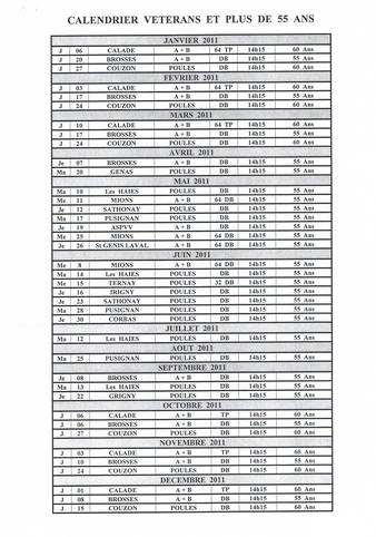 calendriers vétérans 2011
