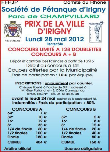 Concours de pétanque Irigny lundi 28 mai