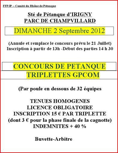 GPCOM d'Irigny Dimanche 2 septembre à 13 h 30. GPCOM d'Irigny Dimanche 2 septembre à 13 h 30.