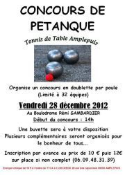 concours de pétanque Tennis de table d'Amplepuis vendredi 28 décembre 2012