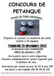 concours de pétanque Tennis de table d'Amplepuis vendredi 28 décembre 2012 concours de pétanque Tennis de table d'Amplepuis vendredi 28 décembre 2012