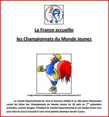 Championnats du Monde Jeunes du 30 août au 1er septembre Championnats du Monde Jeunes du 30 août au 1er septembre