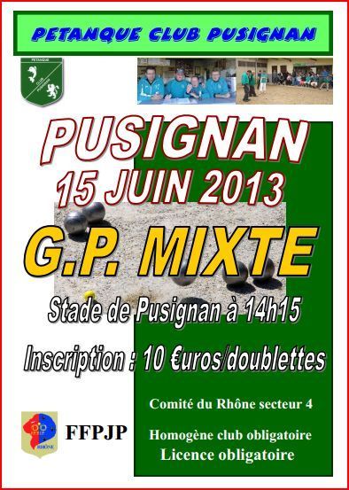 GP Mixte pétanque Pusignan  le samedi 15 juin.