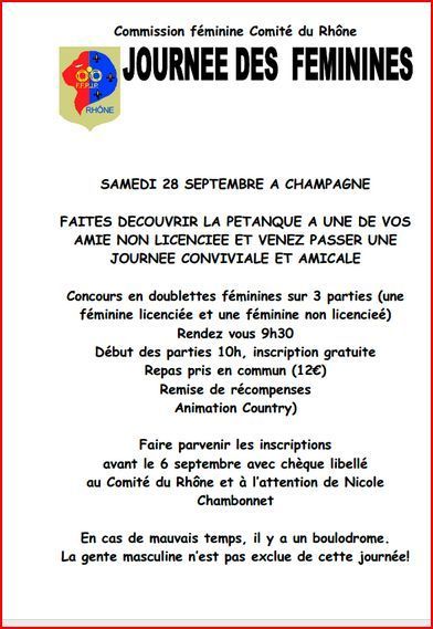 JOURNEE DES FEMININES DU 28 SEPTEMBRE 2013 A CHAMPAGNE