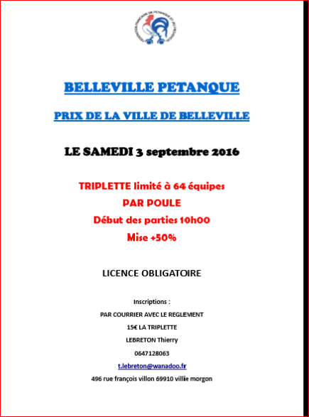 Grand prix de la ville de Belleville pétanque samedi 03 septembre 2016 Grand prix de la ville de Belleville pétanque samedi 03 septembre 2016
