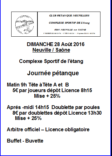 Concours Neuville / Saône dimanche 28 Août 2016 Concours Neuville / Saône dimanche 28 Août 2016