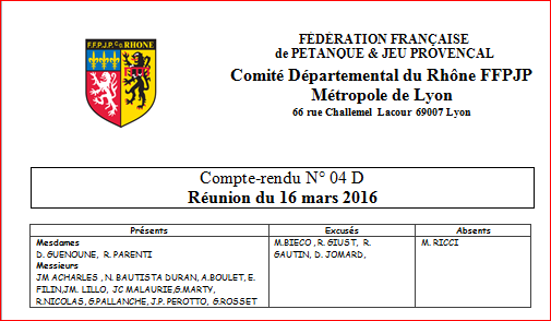 Compte-rendu N° 04 D Réunion du 16 mars 2016 Compte-rendu N° 04 D Réunion du 16 mars 2016