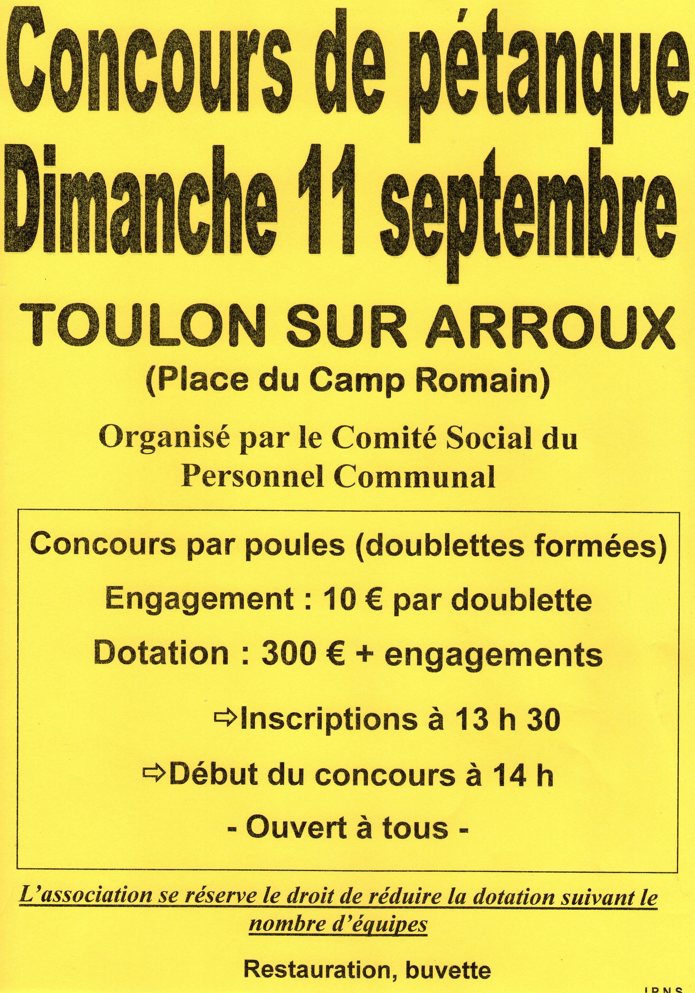 Concours dimanche 11 septembre 2016 à Toulon sur arroux