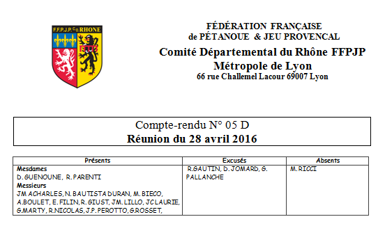 Compte-rendu N° 05 D Réunion du 28 avril 2016