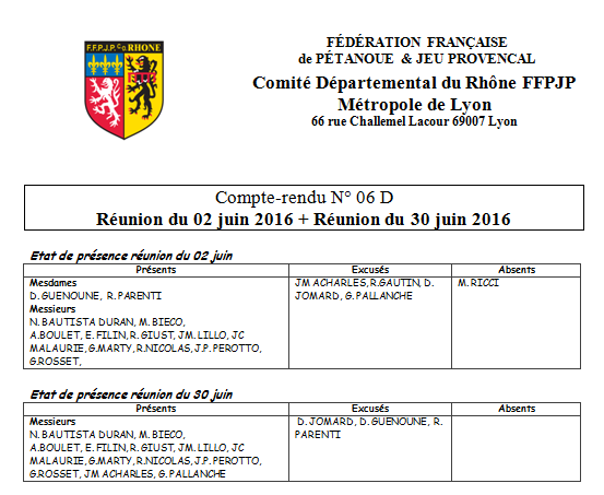Compte-rendu N° 06 D Réunion du 02 juin 2016 + Réunion du 30 juin 2016 Compte-rendu N° 06 D Réunion du 02 juin 2016 + Réunion du 30 juin 2016