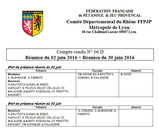 Compte-rendu N° 06 D Réunion du 02 juin 2016 + Réunion du 30 juin 2016