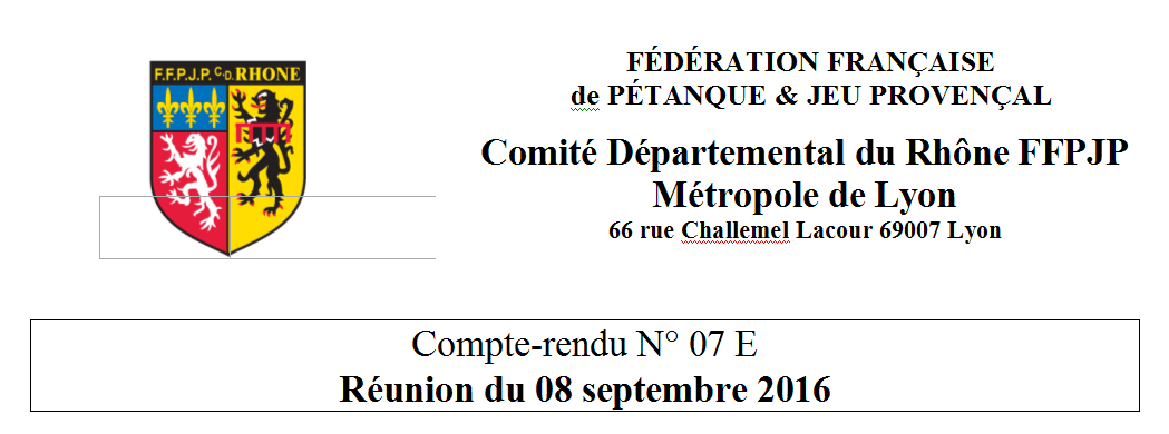 CR REUNION CD DU 8 SEPTEMBRE 2016 CR REUNION CD DU 8 SEPTEMBRE 2016