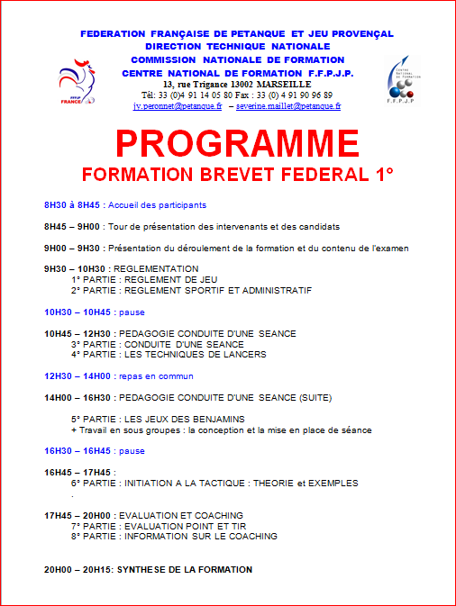 SESSION BF1 2016 - formation du dimanche 4 Décembre 2016 et examen du 5 Février 2017