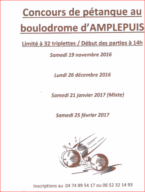 Concours du Club AMPLEPUIS pour la saison 2016-2017 Concours du Club AMPLEPUIS pour la saison 2016-2017